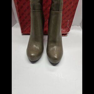 Guess Boots Womens 8M GW Vale Taupe Leather Knee High Zipper